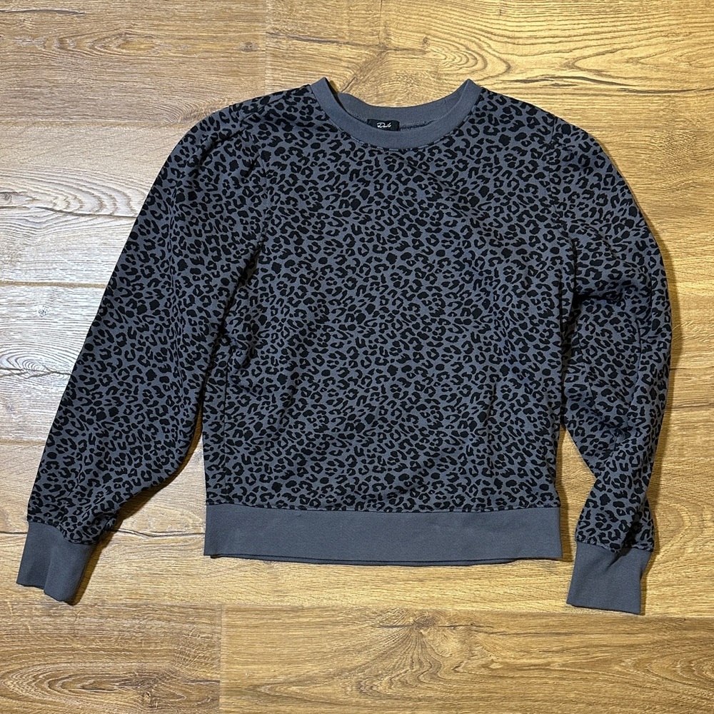 Rails Black and Gray Marcie Charcoal Mini Cheetah Crewneck Sweatshirt Small